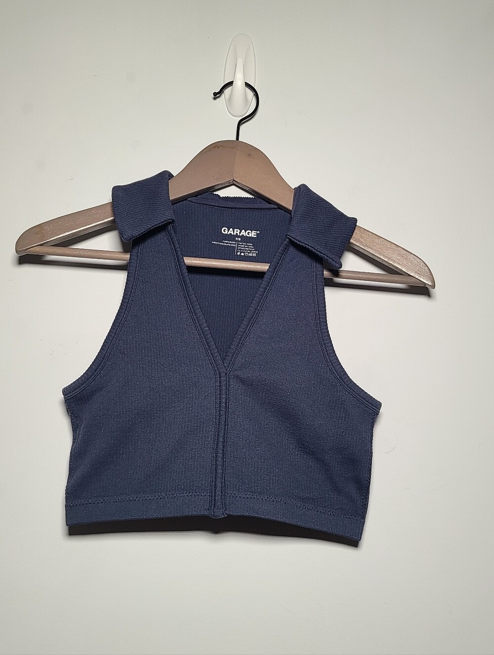 Garage Navy Ribbed Collared Crop Tank Top Size P/S